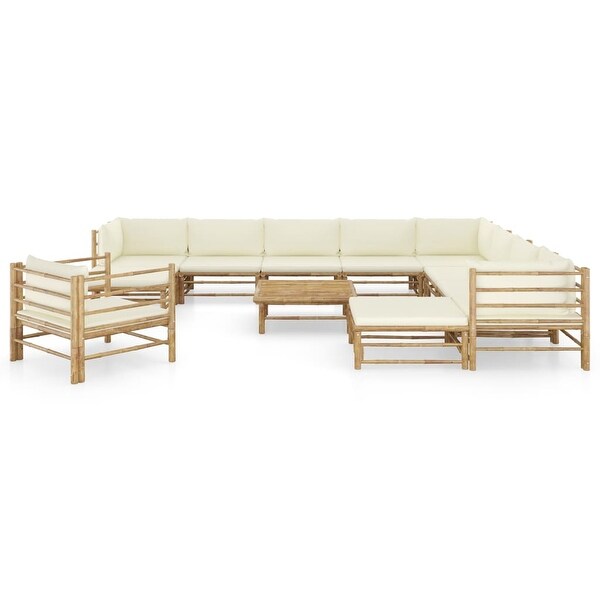 12 Piece Patio Lounge Set with Cream White Cushions Bamboo - Overstock - 36225940