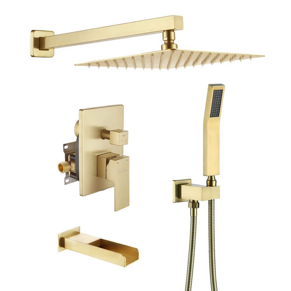 Boyel Living Wall Mount SingleHandle 1Spray Tub and Shower Faucet with Handheld Shower in Brushed Gold  10 Inch