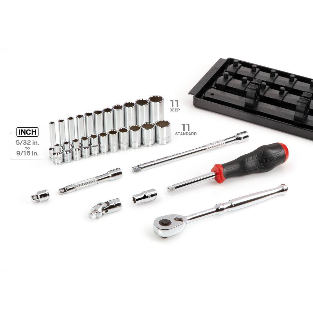 TEKTON 14 in. Drive 12-Point Socket and Ratchet Set with Rails (532 in.-916 in.) (29-Piece) SKT03102