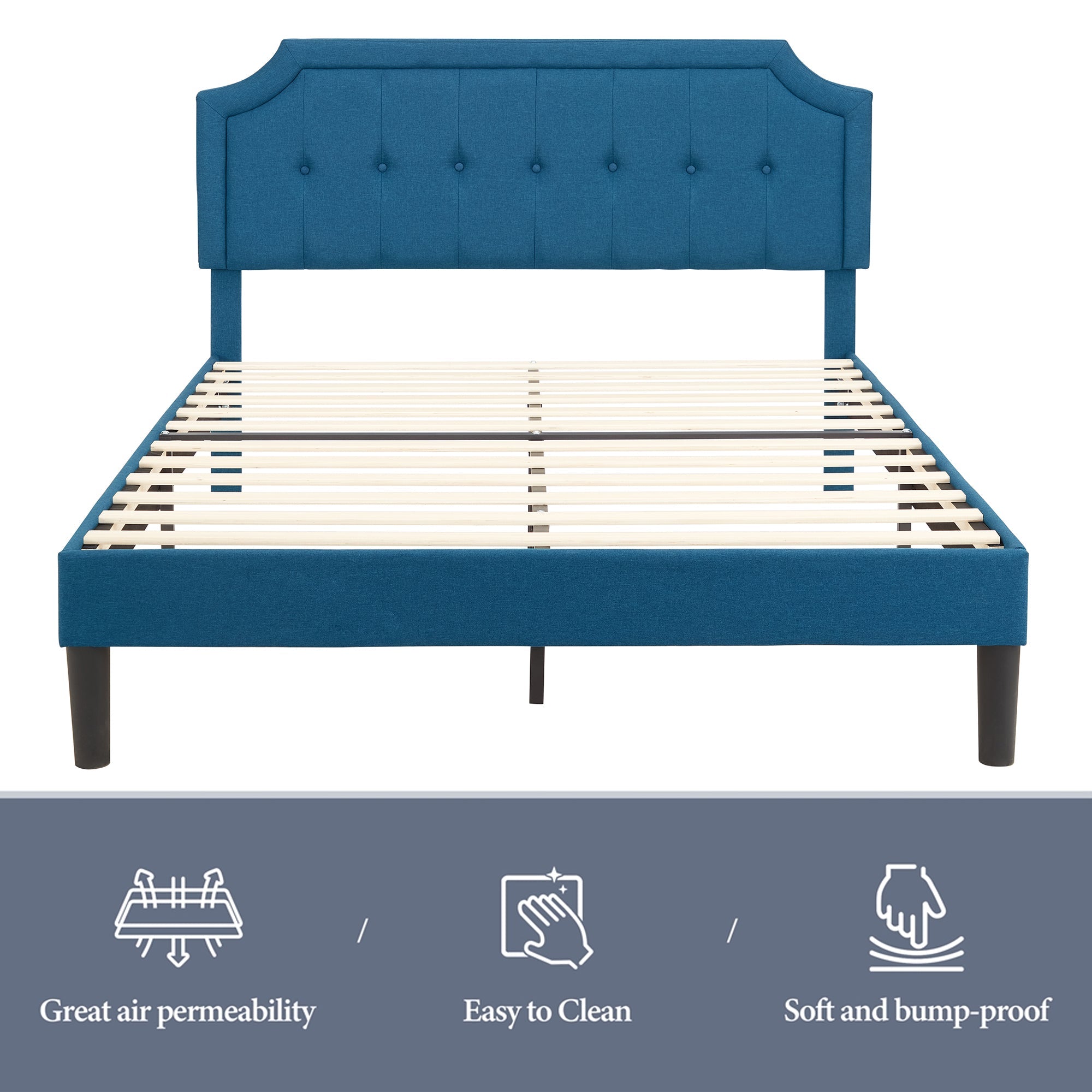 VECELO Upholstered Platform Bed with Height Adjustable Tufted Button Headboard/Mattress Foundation, Blue