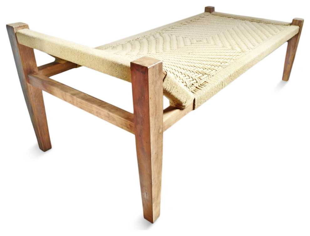 Teak and Rope Chaise Lounge Cot   Beach Style   Indoor Chaise Lounge Chairs   by Design Mix Furniture  Houzz