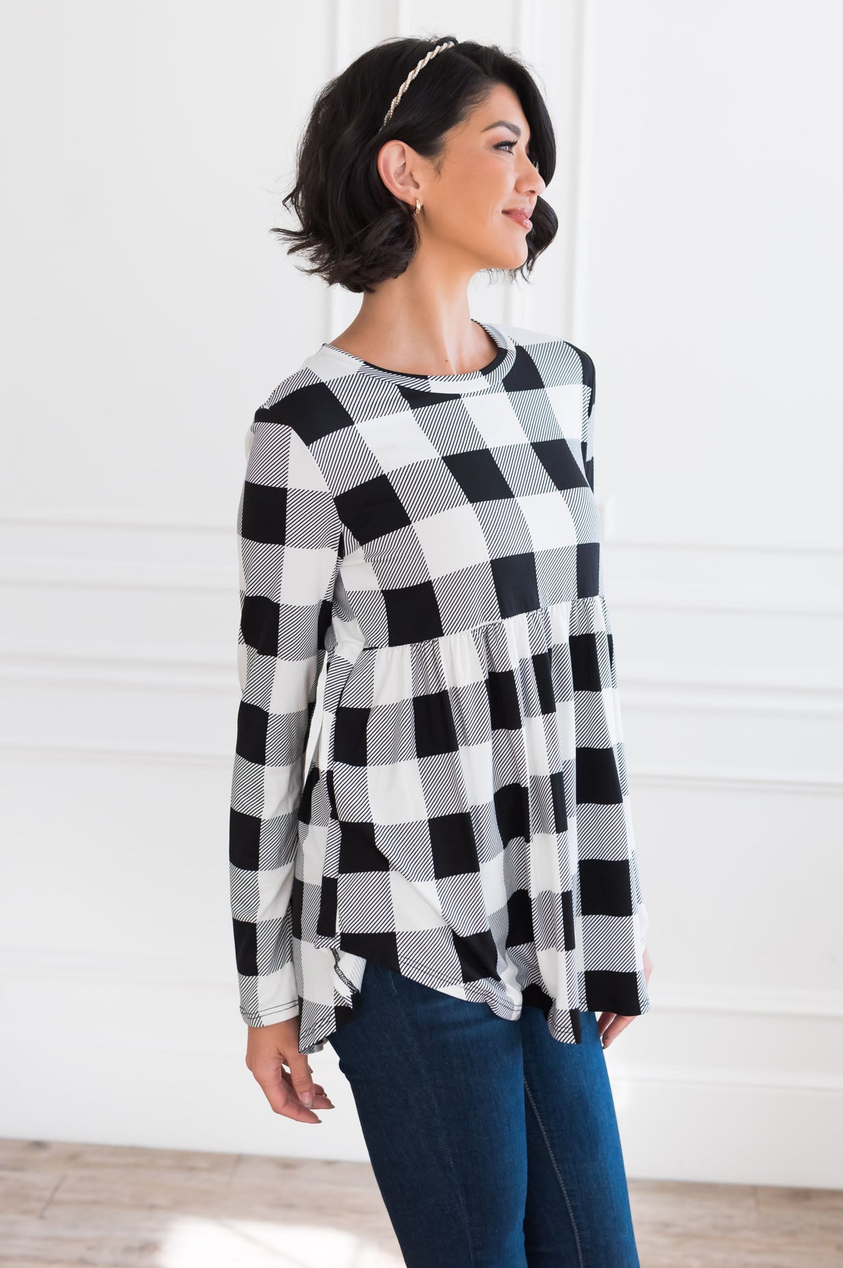 Breezy Plaid Modest Babydoll Top