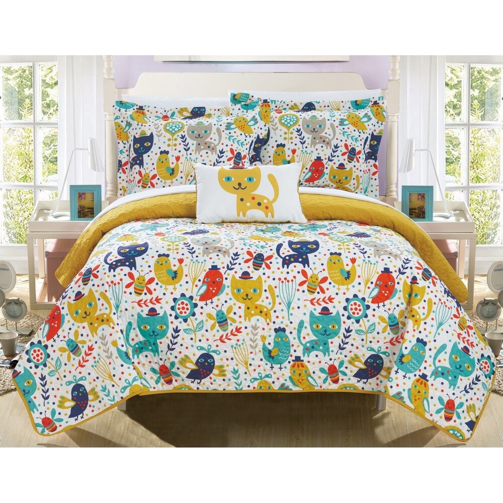 Chic Home Wymper 4 Piece Reversible Quilt Set Animal Friends Youth Design