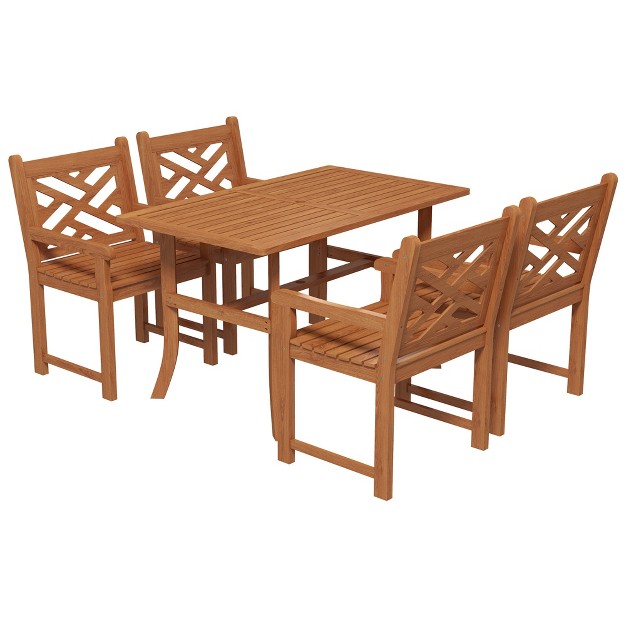 Outsunny Outdoor Patio Dining Set 4 Seater Wood Dining Table And Chairs For Backyard Conservatory Garden Poolside Deck Teak