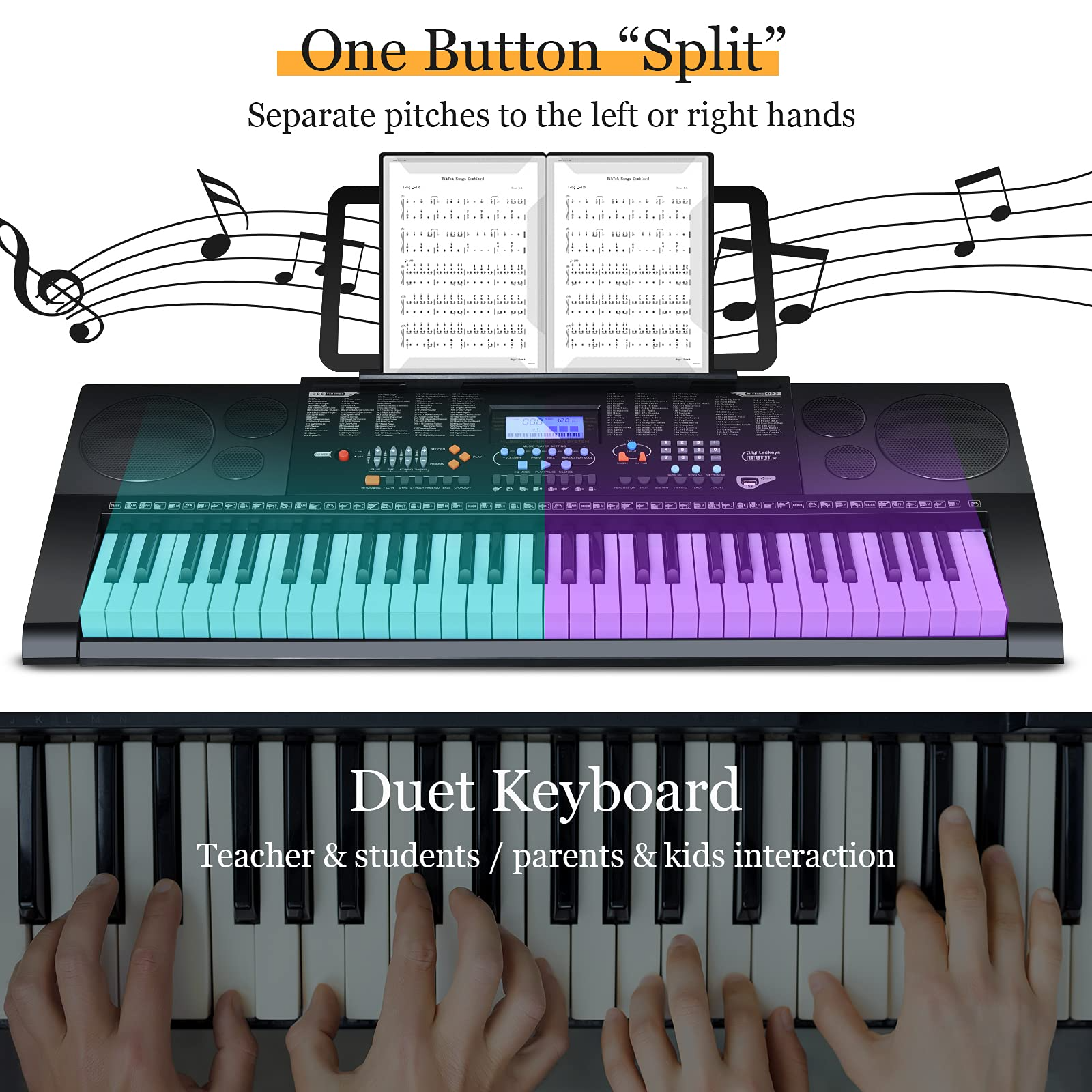 Costzon 61-Key Electronic Keyboard Piano Set w/Full Size Lighted Keys, Headphones, Microphones