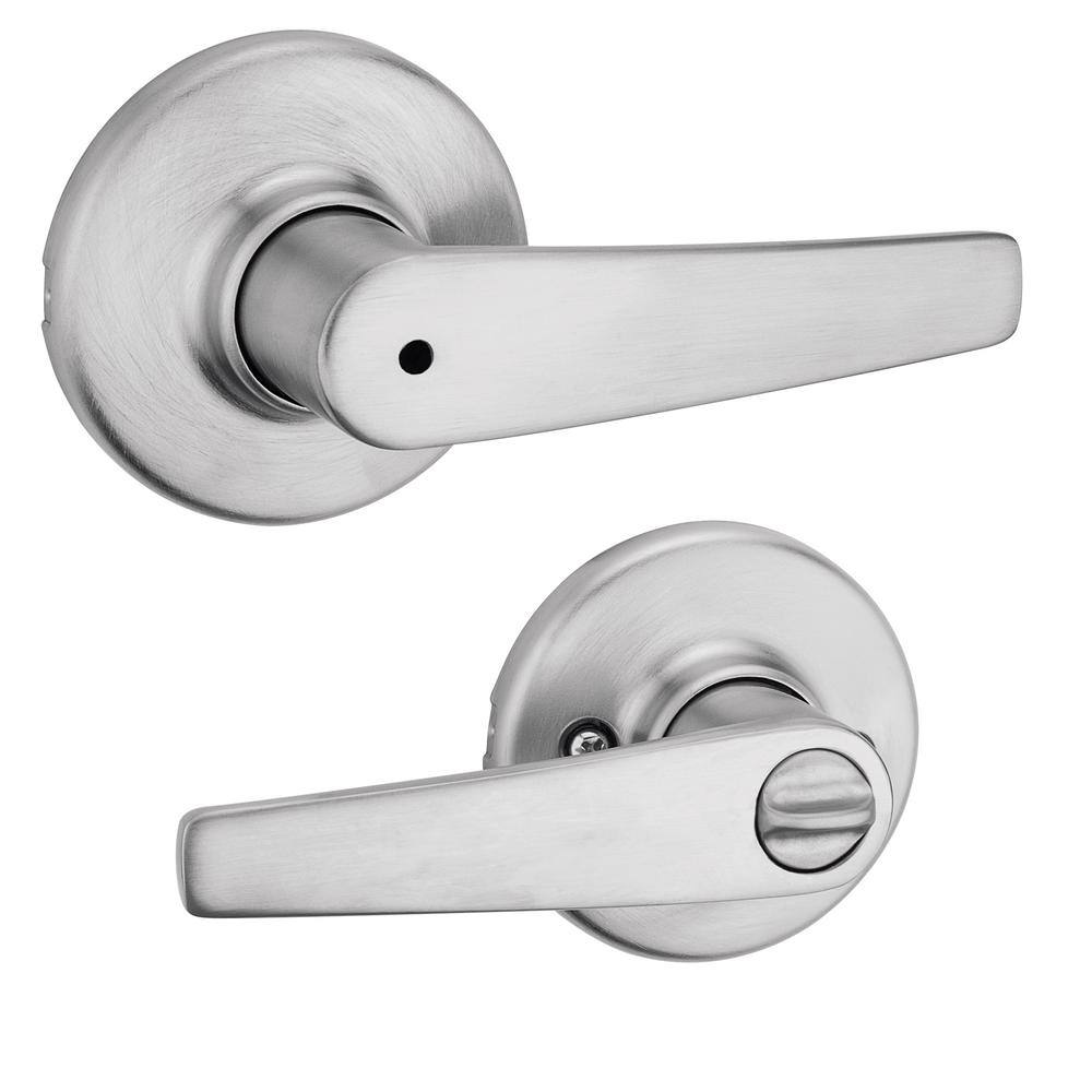 Kwikset Delta Satin Chrome Privacy Door Handle with Lock for Bedroom or Bathroom 300DL26D6ALRCS