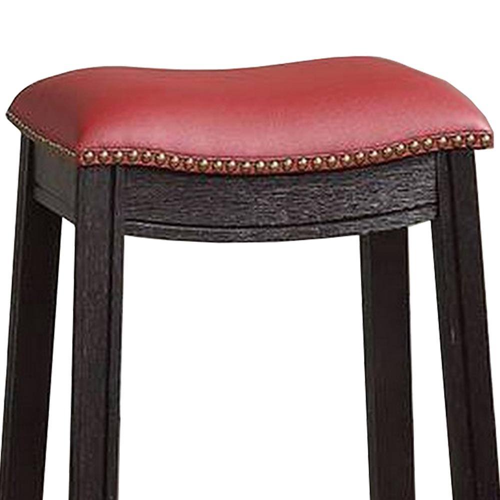 Benjara 29 in. H Gray and Red Wooden Bar Stool with Upholstered Cushion Seat (Set of 2) BM233108