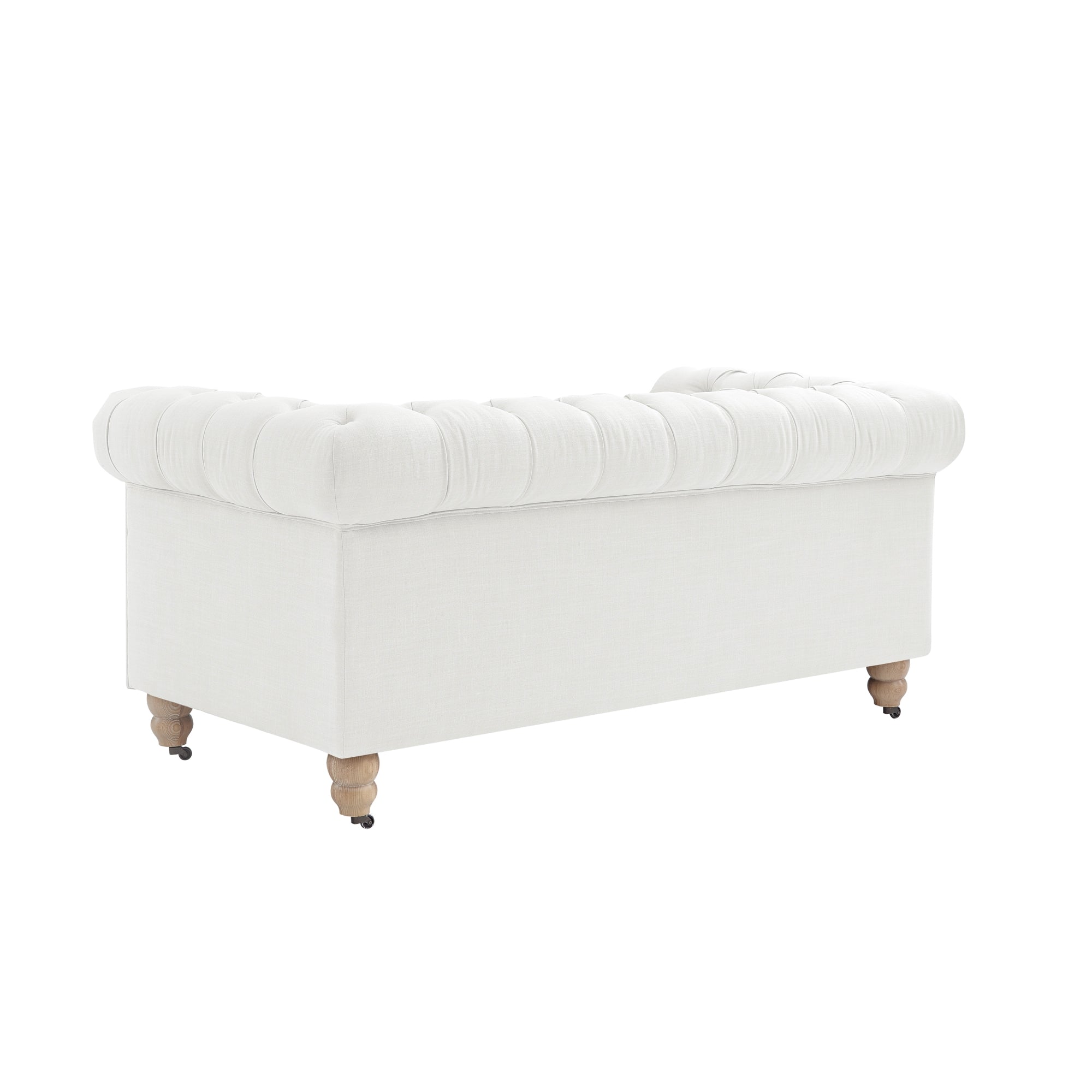 Shabby Chic Audriana Button Tufted Loveseat Linen Sofa With Casters, Cream White 71 x 33.5 x 30.4