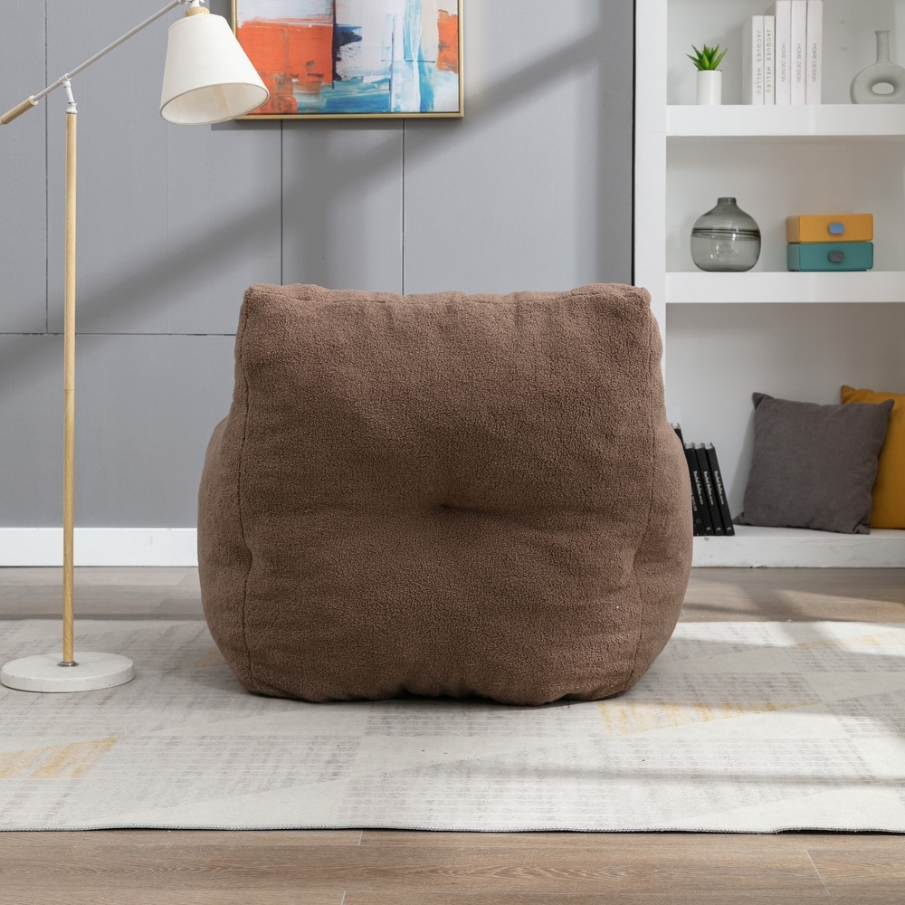 Soft Tufted Foam Bean Bag Chair With Teddy Fabric Bean For Living Room