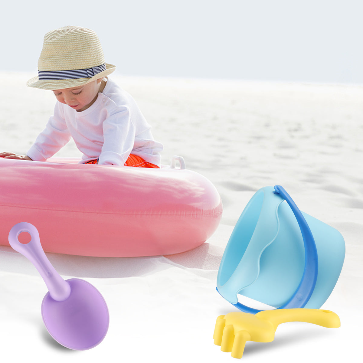 3Pcs Beach Toys Set for Kids Toddlers Beach Sand Toy Set Including Bucket, Shovel Toys, Multicolor