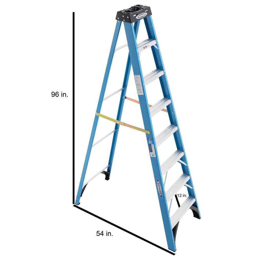 Werner 8 ft. Fiberglass Step Ladder with 250 lb. Load Capacity Type I Duty Rating FS108