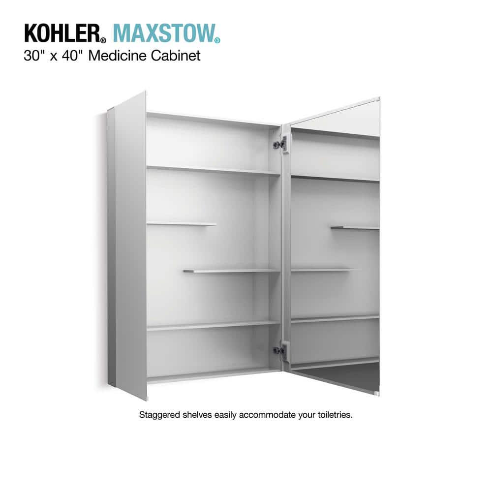 KOHLER Maxstow 30 in x 40 in Aluminum Frameless SurfaceMount Soft Close Medicine Cabinet with Mirror