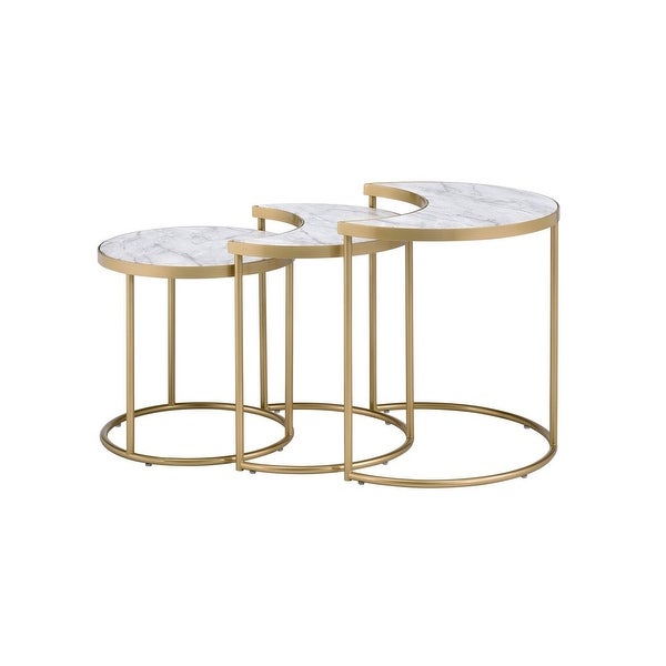 3Pc Pack Nesting Tables， Faux Marble and Gold