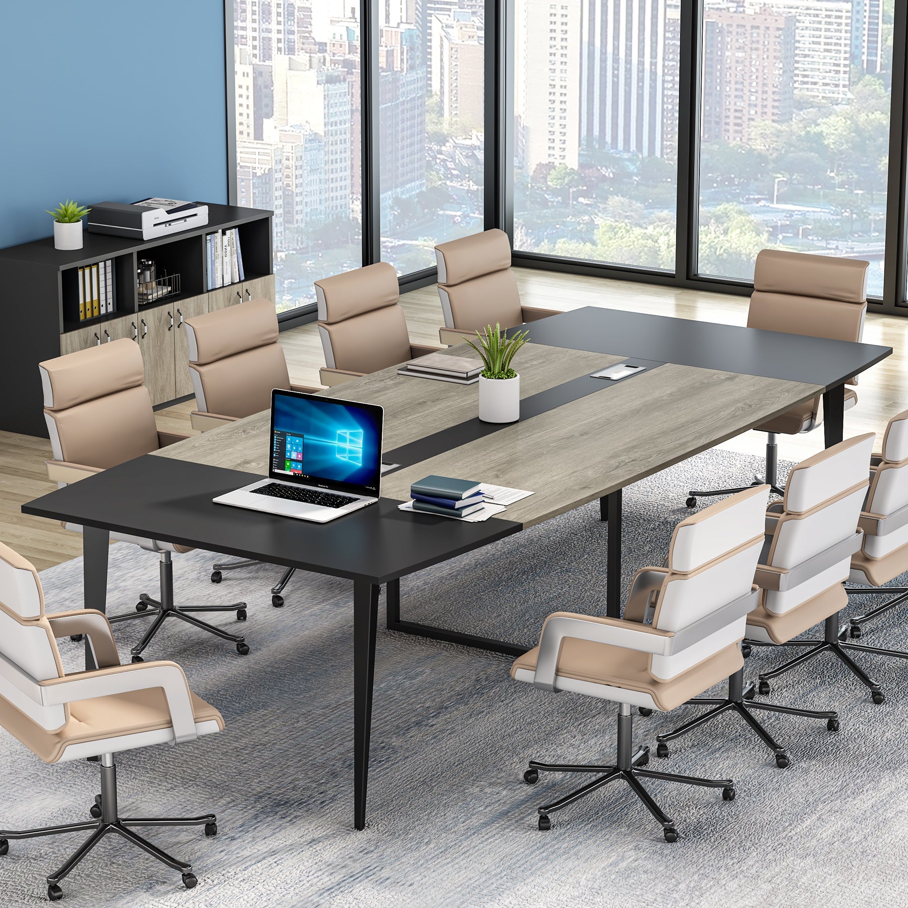 6FT / 8FT Conference Table, Modern Boat Shaped Meeting Table