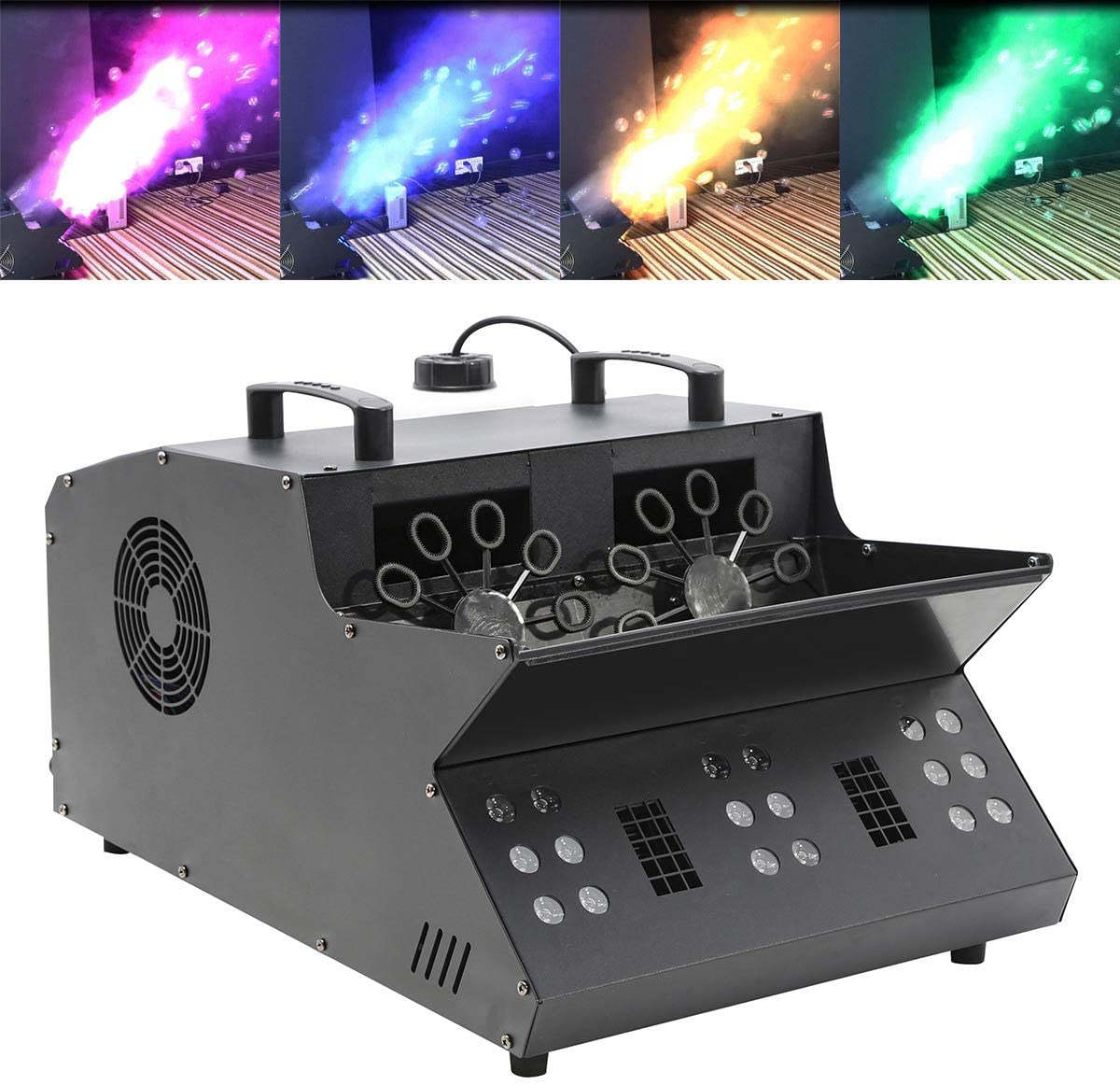 TC-Home 3 IN 1 Stage Fog Bubble Machine with 18 RGB LED light DMX Stage Lighting Fogger Effect w/ 2 Bubble Fans