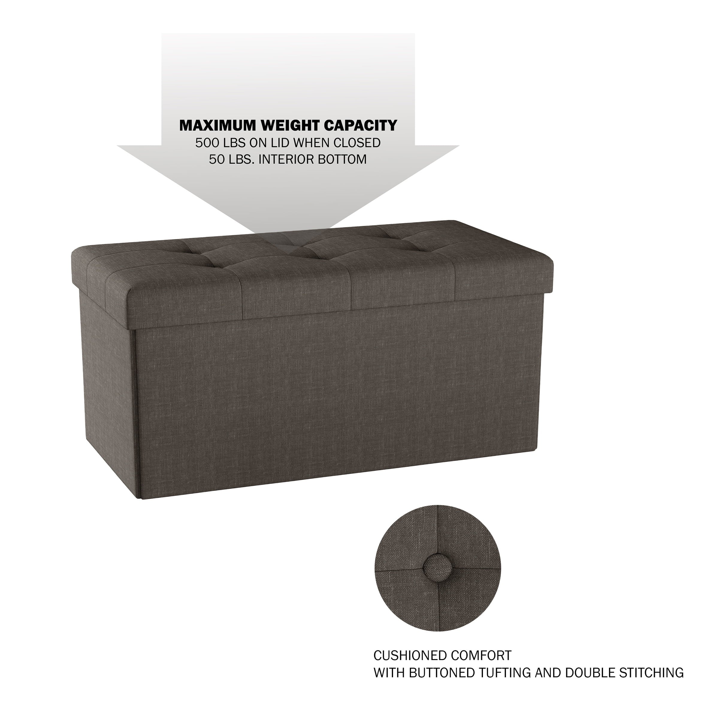 Lavish Home Storage & Tufted Bench, Dark Gray