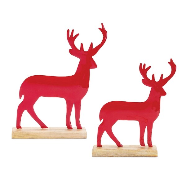 Metal Deer Silhouette with Wood Base (Set of 2)