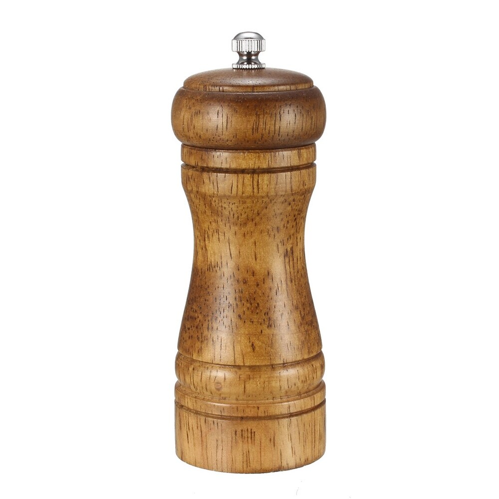 Pepper Grinder 5 inch Solid Wood Adjustable Coarseness Salt and Pepper Mill   Wooden  Silver Tone