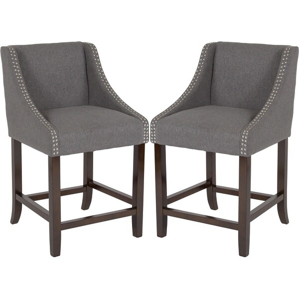 Grey Fabric Upholstered Counter Height Dining Stools with Nailhead Trim