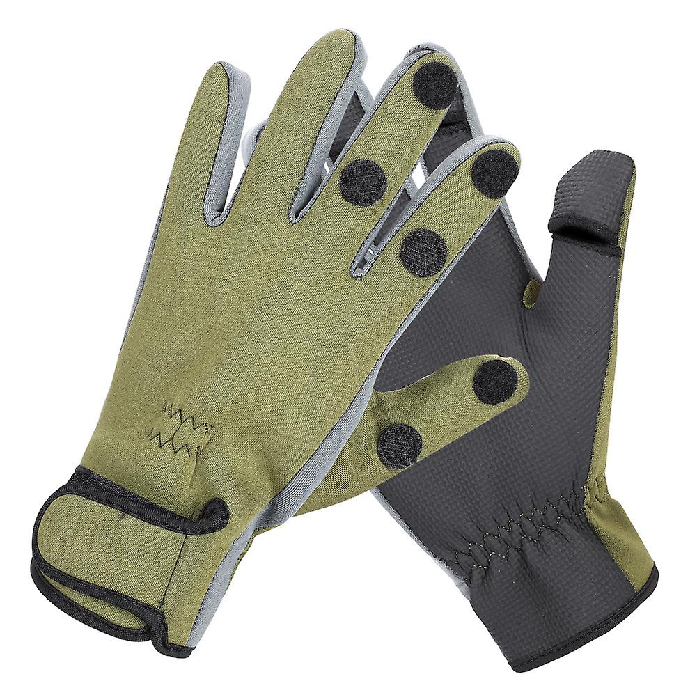 Winter Outdoor Windproof Waterproof Full Finger Glove Thickened Warm Gloves Fishing Green