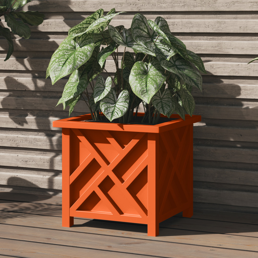 Lattice Design Planter Box 15.5 quotSquare Decorative Outdoor Flower or Plant Pot   Contemporary   Outdoor Pots And Planters   by Trademark Global  Houzz