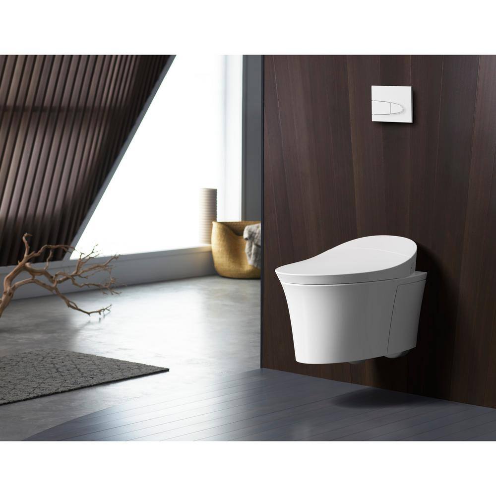 KOHLER Veil 1-Piece 0.8 or 1.6 GPF Dual Flush Elongated Wall-Hung Toilet in White Components Included 5402-0