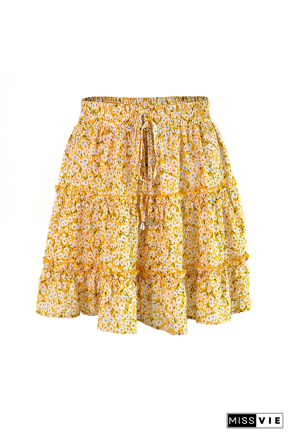 Floral Print Ruffle Drawstring A-line Mini Skirt Wholesale