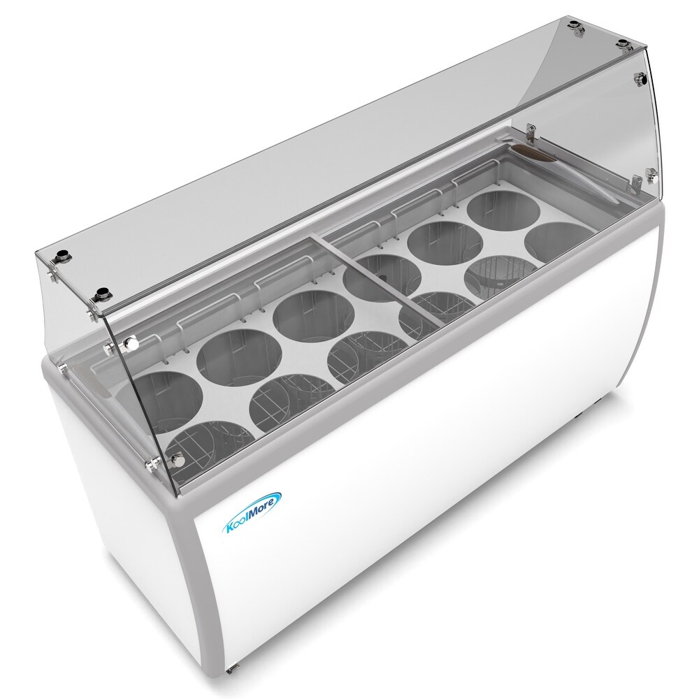 KoolMore 70 in. 12 Tub Ice Cream Dipping Cabinet Display Freezer with Sneeze Guard  20 cu. ft.