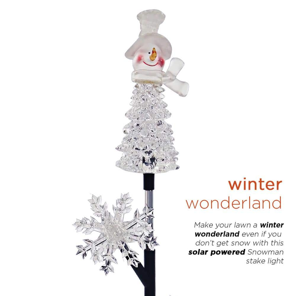 Alpine Corporation 33 in. Tall Snowman and Snowflakes Christmas Stake Holiday Decor SOT882SLR-HH