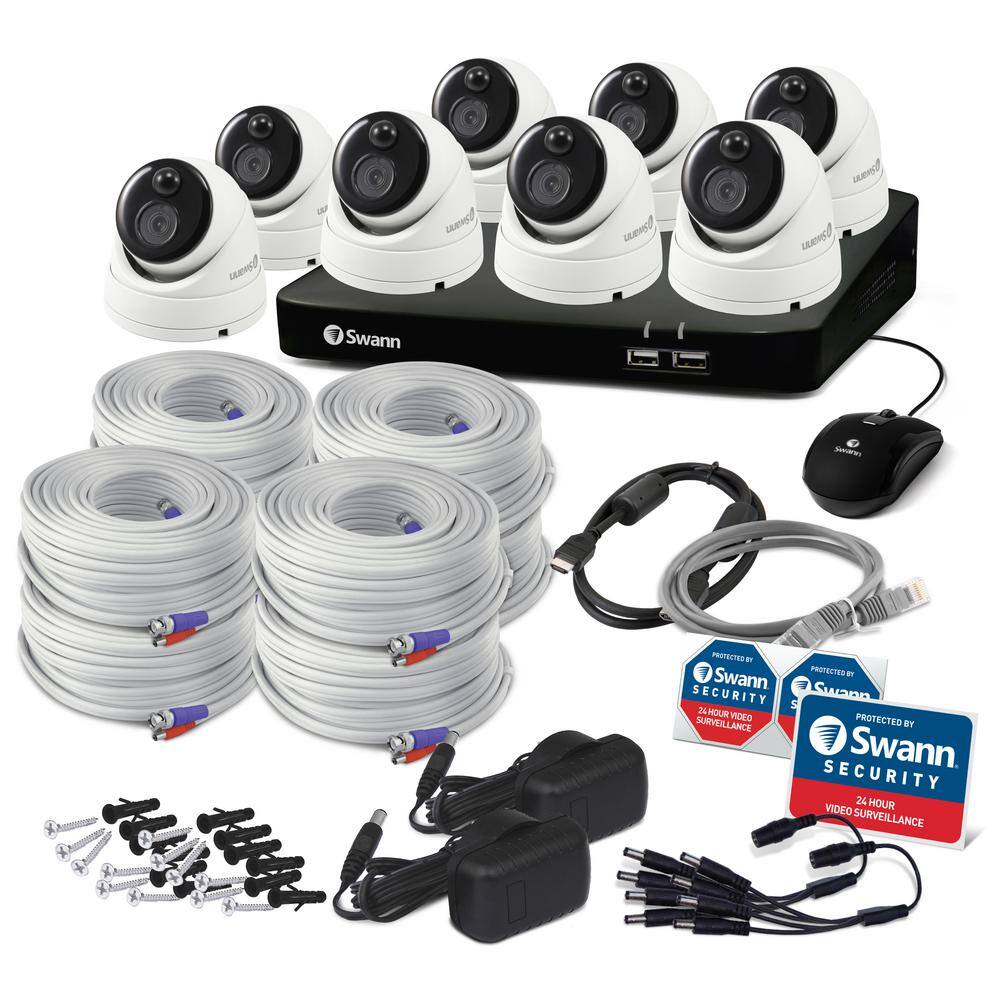 Swann 8-Channel 4K UHD 2TB DVR Security Camera System with 8 Wired Dome Cameras with PIR Motion Sensor SODVK856808D-US