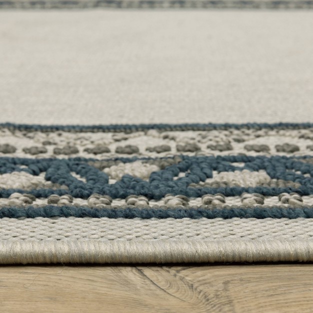 Trinity Classic Border Patio Area Rug Beige blue Captiv8e Designs