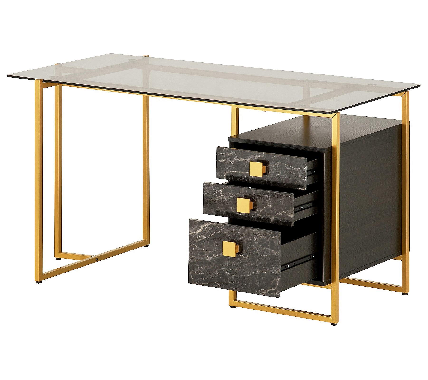 Techni Mobili Glass Top Computer Desk W Storage