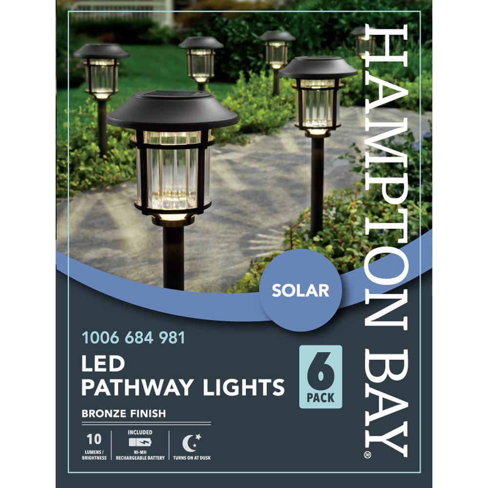 Hampton Bay Solar Bronze LED Path Light 10 Lumens (6-Pack) P3100-01-12