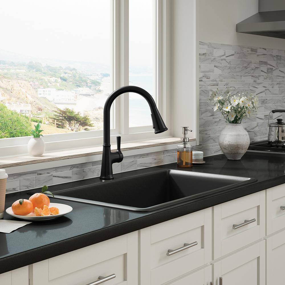 KOHLER Tyne Single-Handle Pull-Down Sprayer Kitchen Faucet in Matte Black K-R21415-BL