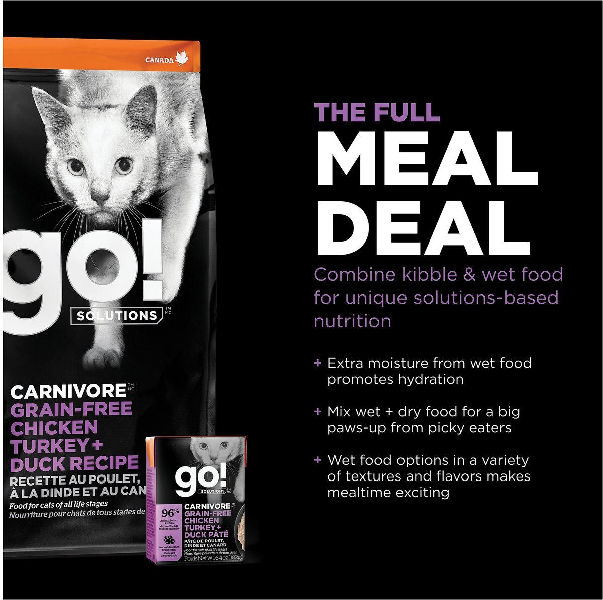 Go! Solutions Carnivore Grain-Free Chicken， Turkey + Duck Recipe Dry Cat Food