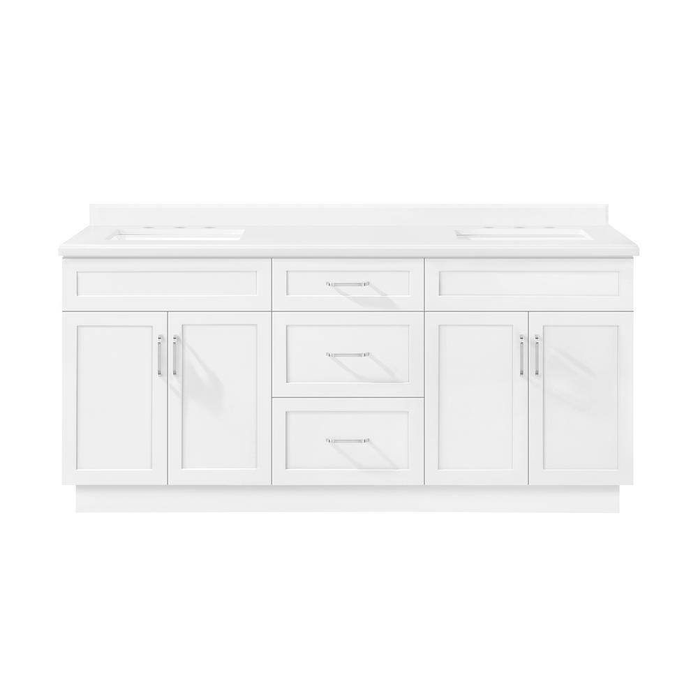 Home Decorators Collection Lincoln 72 in. W x 22 in. D x 34.5 in. H Bath Vanity in White with White Cultured Marble Top Lincoln 72W