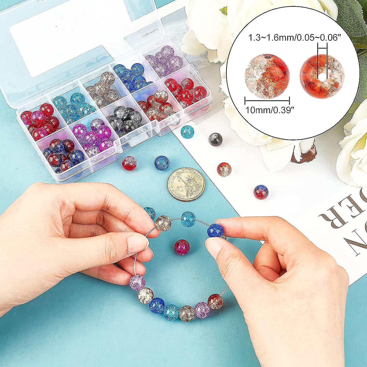 Crackle Glass Beads， 100pcs 10 Color Handcrafted Crackle Lampwork Round Beads 10mm Crystal Beads For Summer Beading Friendship Bracelet Mother's Day J