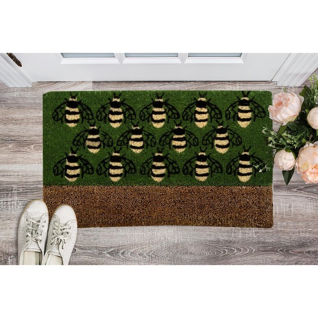 Busy Bees Boot Scrape Bumble Bee Rectangle Indoor And Outdoor Coir Door Welcome Mat Green