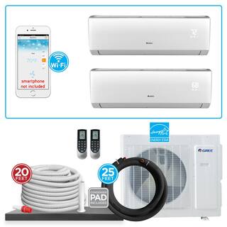 GREE Ultra ENERGY STAR 2-Zone 24000 BTU 2 Ton Wi-Fi Ductless Mini Split Air Conditioner Heat Pump w 25 ft. Install Kit 230V MULTIU24HP212