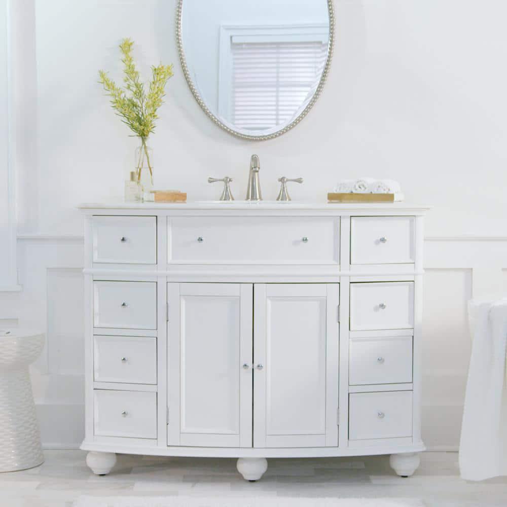 Home Decorators Collection Hampton Harbor 45 in W x 22 in D x 35 in H Freestanding Bath Vanity in White with White Marble Top