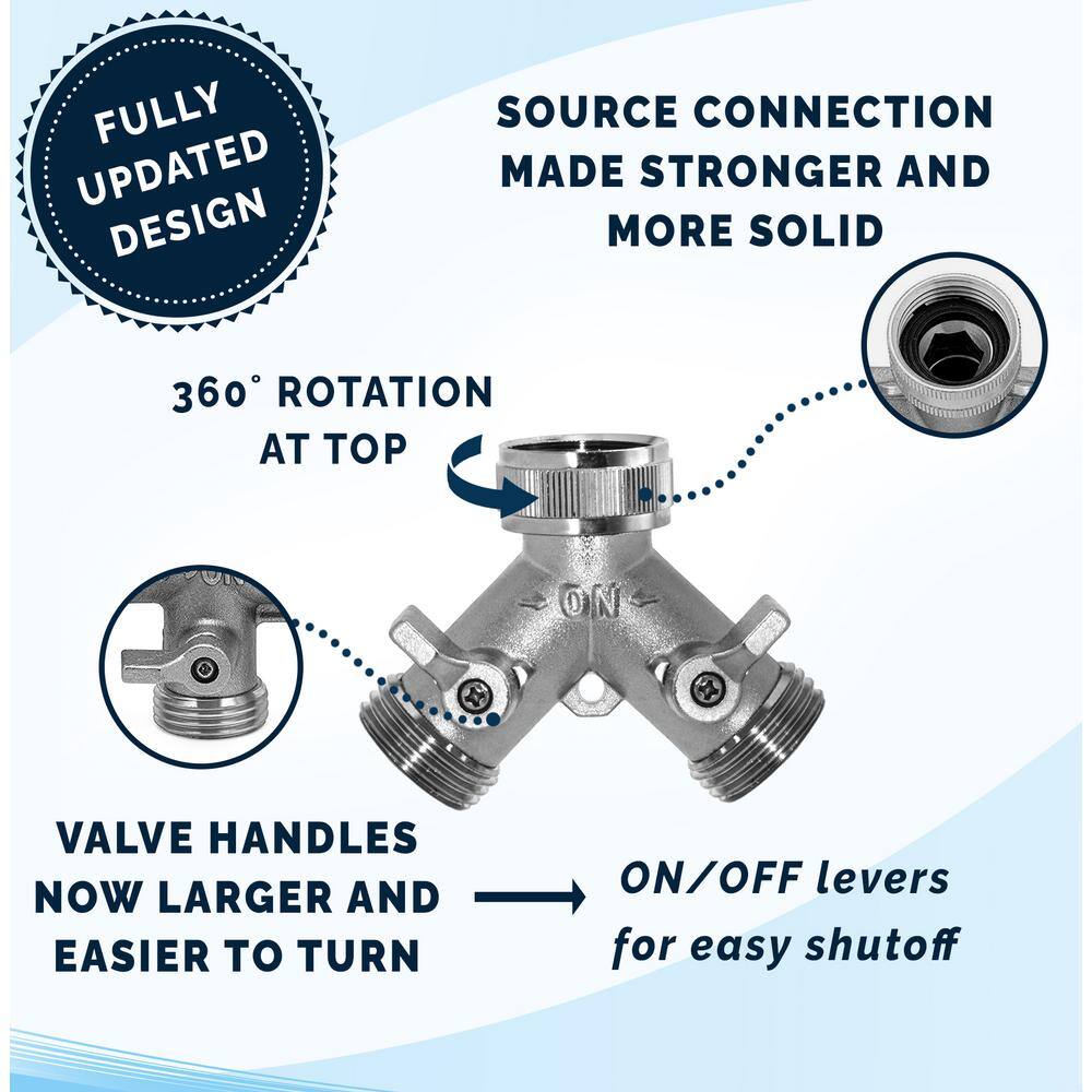 Morvat Nickel-Plated Brass Garden Hose Splitter Heavy-Duty 2-Way Hose Connector Fitting MOR-NP-CONNECTOR-2-A