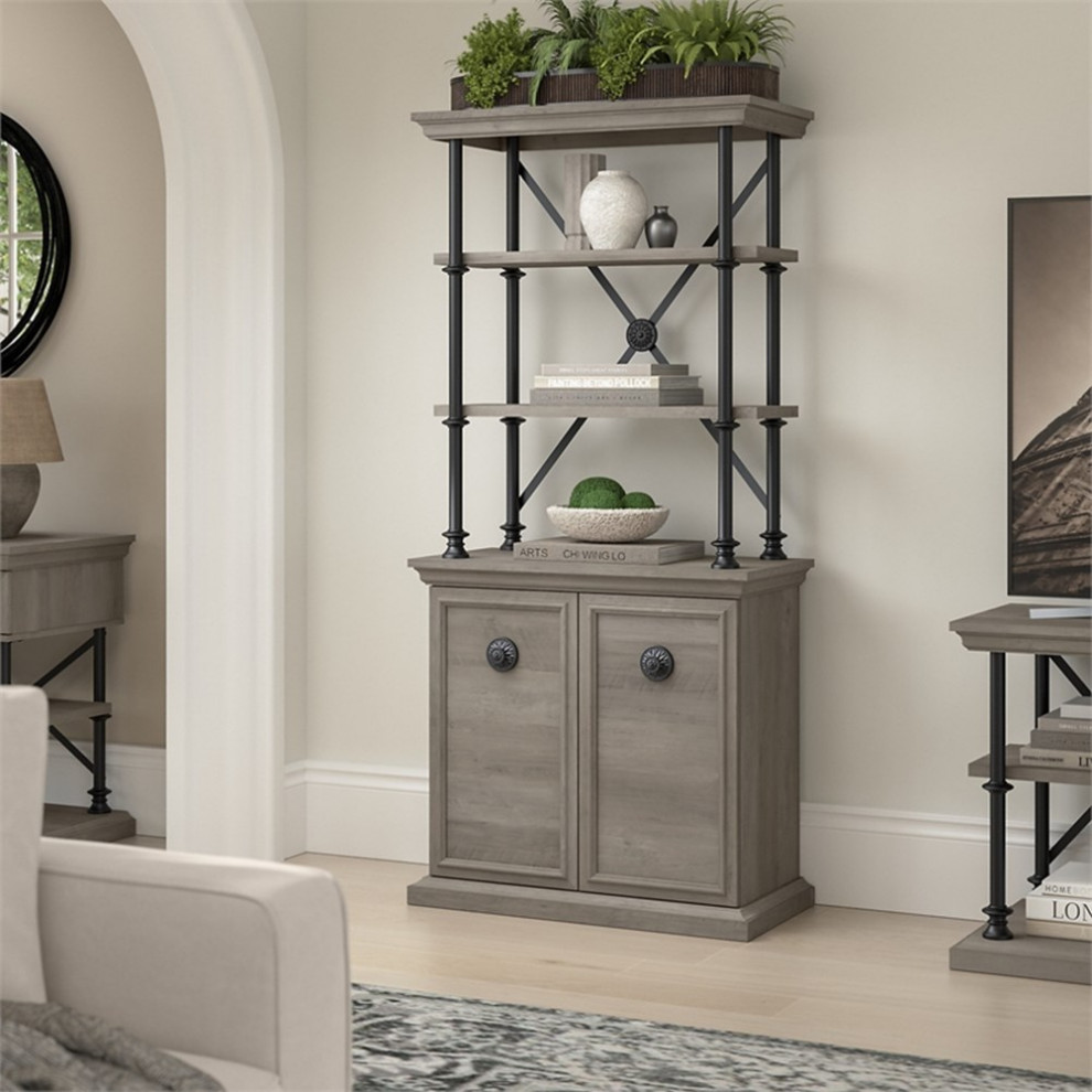 Bowery Hill Designer Bookcase with Doors in Driftwood Gray   Engineered Wood   Industrial   Bookcases   by Homesquare  Houzz