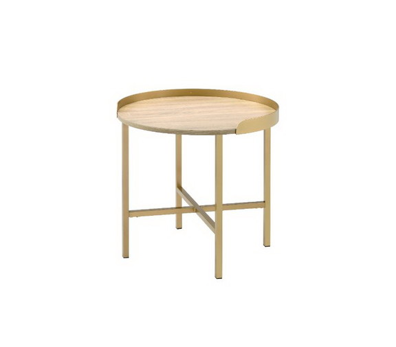 Acme 82337 Mithea End Table  Oak Table Top   Gold ...