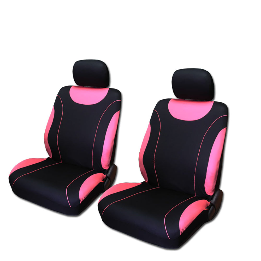 Yupbizauto Universal Size Polyester Flat Cloth Polyester Sleek Design Black and Pink Front and Rear Car Seat Covers Full Set