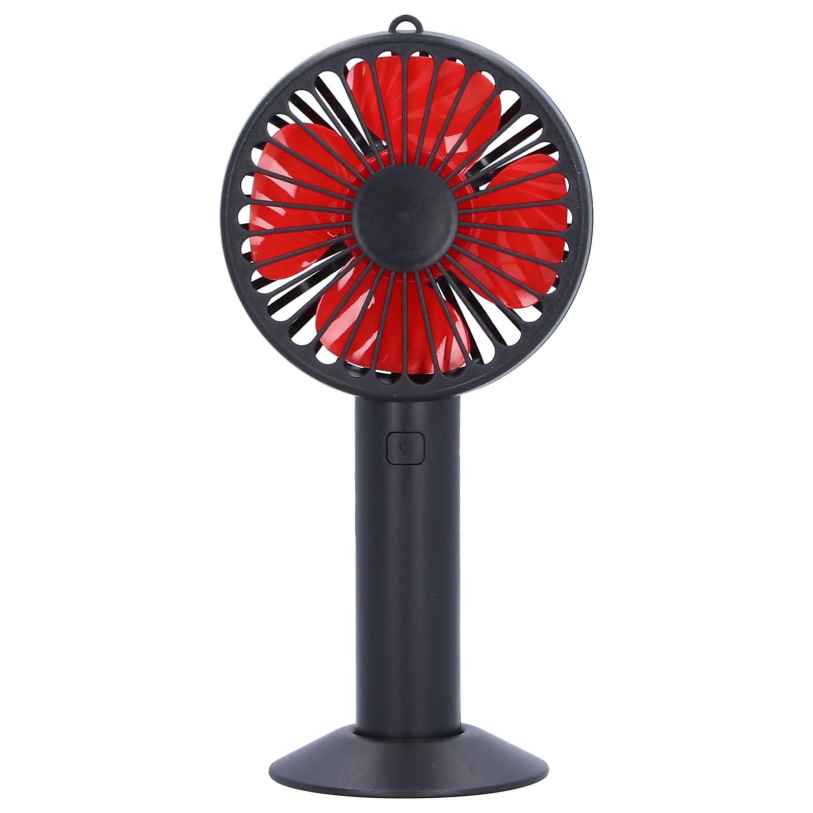 Handheld Electric Fan 4blade 3speed Adjustable Usb Rechargeable Cooling Tool With Baseblack