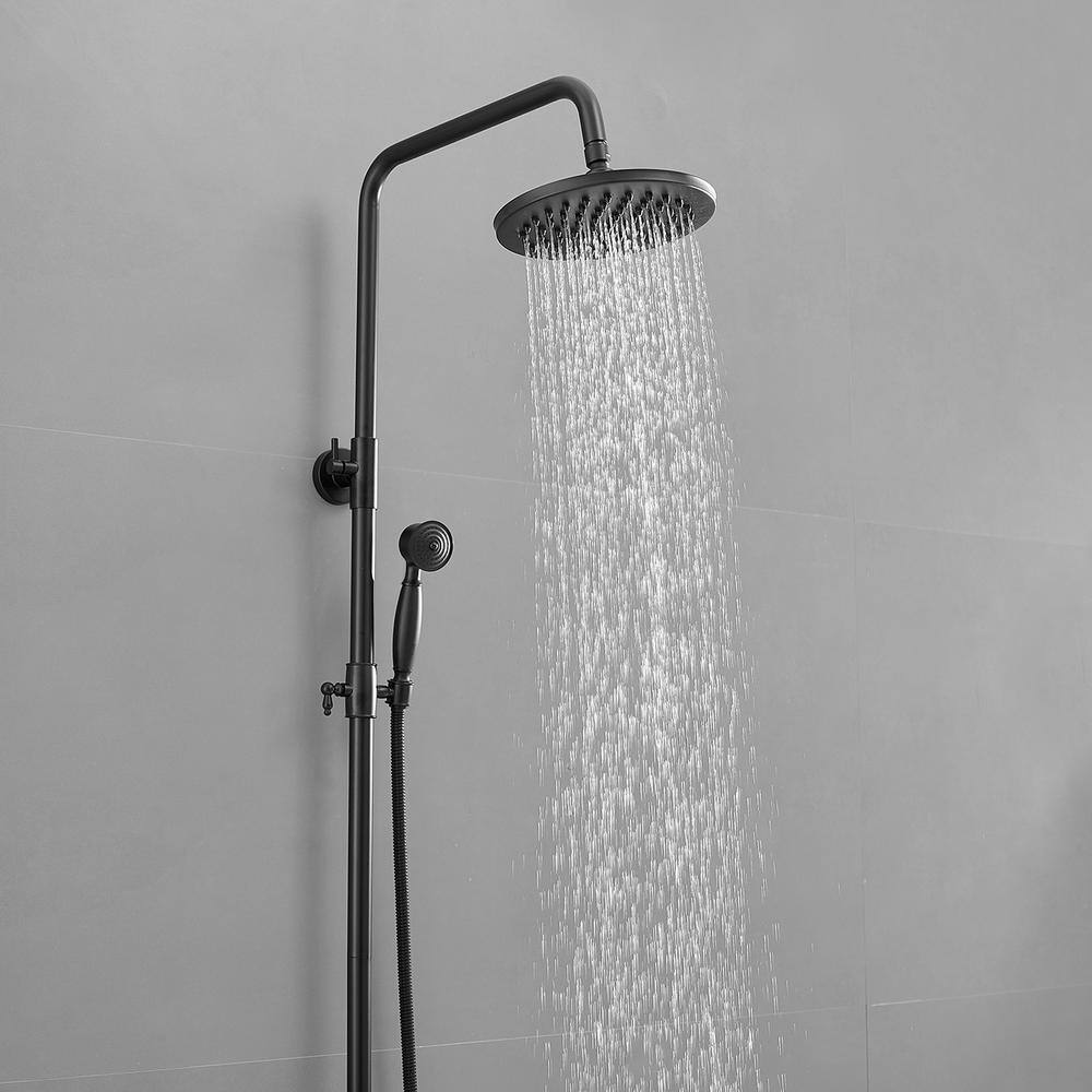 BWE 1-Spray Wall Bar Shower Kit 8 in. Round Rain Shower Head with Hand Shower And 2 Cross Knobs in Matte Black A-98015-B