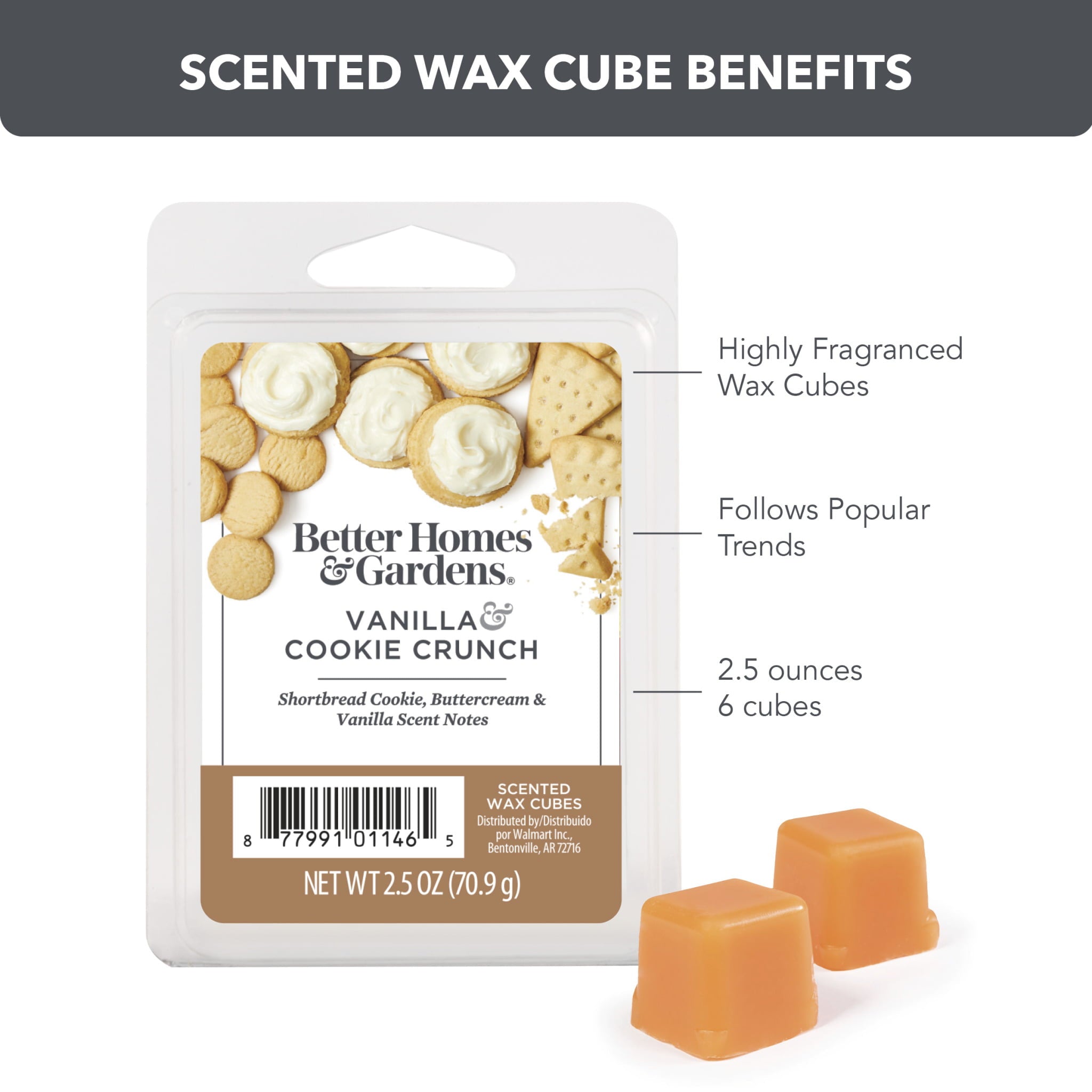 Vanilla Cookie Crunch Scented Wax Melts， Better Homes and Gardens， 2.5 oz (5-Pack)