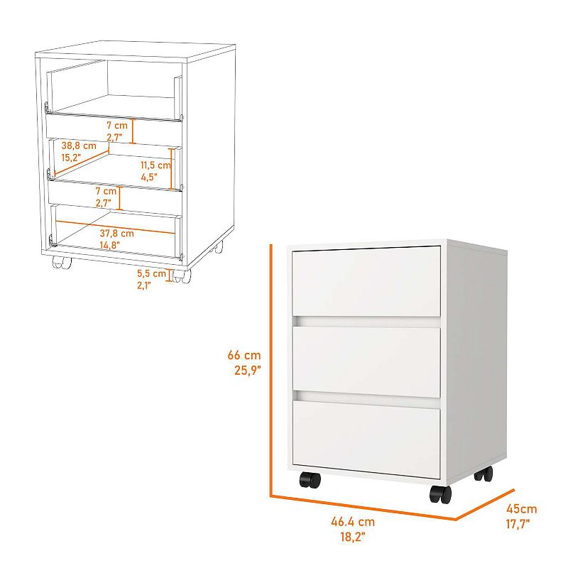 Vienna Three Drawers Filing Cabinet，  Roller Blade Glide