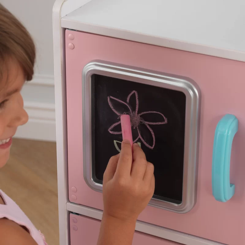 KidKraft Uptown Pastel Wooden Play Kitchen with Chalkboard， Play Phone， and See-Through Doors， Gift for Ages 3+