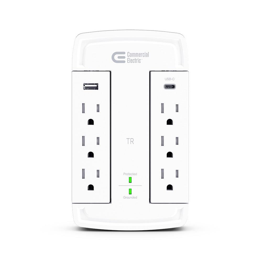 Commercial Electric 6-Outlet Wall Mounted Swivel Surge Protector with USB HDC6WSUCW